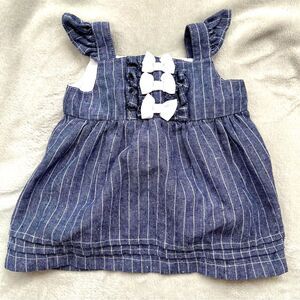 Miniclasix Girls Blue Striped Chambray Summer Dress Bow Details Ruffle Sleeve 3M